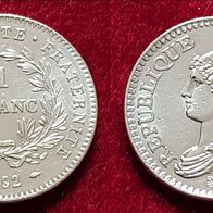 12564(5): 1 Franc (Frankreich / 200 J. Republik) 1992 in vz * * * Berlin-coins * * *