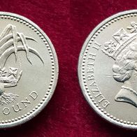 906(1)) 1 Pound (Großbritannien / Wales-Lauch) 1985 in vz+ von * * Berlin-coins * *