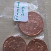 Finnland 2003 1 + 2 + 5 Cent-Münzen 2003 - uncirkuliert - bankfrisch -