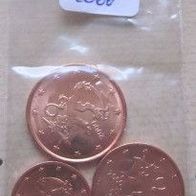 Finnland 2000 1 + 2 + 5 Cent-Münzen- 2000 - uncirkuliert - bankfrisch -