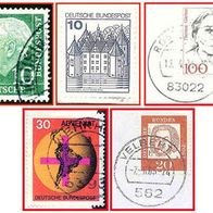 408b Deutsche Bundespost - fünf gestempelte Briefmarken verschiedene Werte