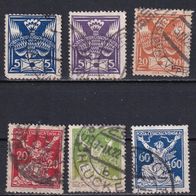 Tschechoslowakei, 1920, Mi. 162, 163, 167, 170, 175, 176, 6 Briefm., gest.