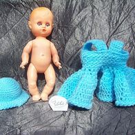 Kleine, italienische Zelluloid-Puppe + Kleid u. Hut