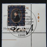 BRD MiNr 2283 225 Geb Heinrich von Kleist Eckrand Ersttagsstempel Berlin