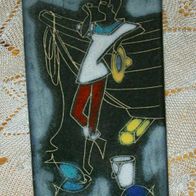 Ruscha Wandfliese Keramik Dekor Farbig Handarbeit - Signiert 14 x 27 cm