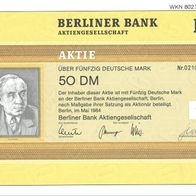 Berliner Bank Aktiengesellschaft 1984 50 DM