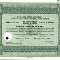 Berliner Kraft- und Licht (BEWAG)-Aktiengesellschaft 1961 100 DM