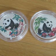 2x 1/2 Oz Silber China 5 Yuan Panda color 1997 + 1998