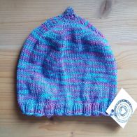Babymütze Beanie, gestrickt, Neugeborene, blau/ lila,100% Baumwolle, KU 40 cm