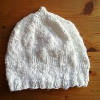 Babymütze Beanie, gestrickt, Neugeborene, weiß, 100 % aus Baumwolle, KU 40 cm