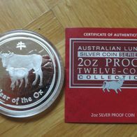Australien Lunar II 2 Oz Silber PP / / 2009 Ochse Proof mit Coa