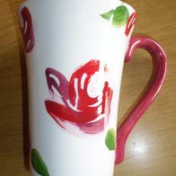 Tasse, Becher, Porzellan, weiß mit Blumen, ca. 9,5 cm Durchmesser