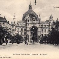 Alte AK s/ w Anvers Antwerpen - La Gare Central et l´ Avenue de Keyser