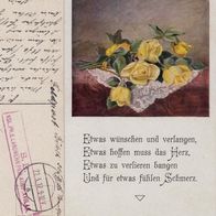 AK Gelbe Rosen mit Gedicht - Feldpost von 1917