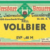 ALT ! DDR Bieretikett HELL mit Börsenaufdruck Auerbach 1975 von Brauereien Dresden