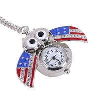 DHU- 33 Taschenuhr, Halskette mit Uhr, Eule, Umhänge, Uhr, Kettenuhr USA, Silber fbg.