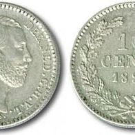 Niederlande Silber 10 cents 1889 " König Wilhelm III. (1849-1890) f. vz