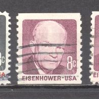 USA, 1971, Mi. 1031, 1032, Eisenhower, 3 Briefm., gest