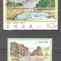 Korea, 1974, 1975, Malerei, Berge, 2 Briefm., gest.