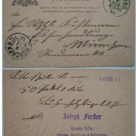 Postkarte - Königreich Bayern - Stempel: München, Schwabing, Firma - von 1888