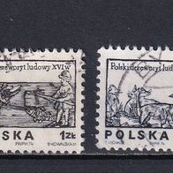 Polen, 1974, Mi. 2350/51, hist. Holzschnitte, Fischer, Jäger, Satz mit 2 Briefm., ges