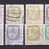 Finnland: 8 Briefm. aus der Dauerserie ab 1975, davon 1 Zusammendruck, gest.