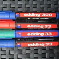 4x edding 33 blau rot grün 1-5 mm Pigment Marker wasserfest nachfüllbar lichtbes