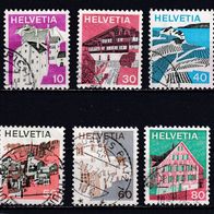 Schweiz, 1973, 1975, Orte, Landschaften, 6 Briefmarken, gest