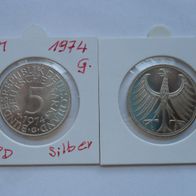 BRD Deutschland 1974 G 5 DM Silberadler Silber PP
