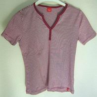 Schönes Manguun T-Shirt mit schönem Ausschnitt, violett-weiß gestreift, Gr. M