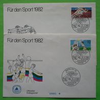Berlin 1982 = FDC = Mi. Nr. 664 - 665 = auf zwei Ersttagsbriefe = Für den Sport =