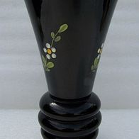 Ältere, schwarze Glas-Vase mit Emailmalerei, 50/60ger J.