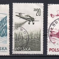 Polen, 1976-78, Mi. 2437, 2484, 2540, Luftfahrt, Flugzeuge, 3 Briefm., gest.