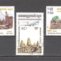 Kambodscha - Kampuchea, 1983, 1984, Kunst der Khmere, Tempel, 3 Briefm., gest