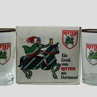 2 alte Biergläser "DORTMUNDER RITTER BIER" (Original-Karton) Werbung