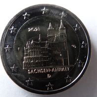 2 Euro Gedenkmünze 2021 -"Sachsen-Anhalt", Magdeburger Dom, Ausgabe F