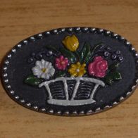Brosche, Anstecknadel, oval, mit Blumen