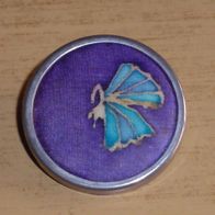 Brosche, Anstecknadel, rund, violett mit Schmetterling