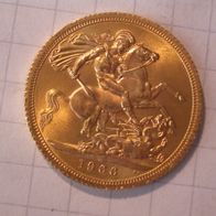 England 1 Sovereign, 1 Pfund Gold Elisabeth II. 1966. (Frühes Jahr, selten)