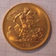 England 1 Sovereign, 1 Pfund Gold Elisabeth II. 1968. (Frühes Jahr, selten)