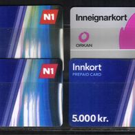 Island/ Iceland - 4 leere Tankkarten - 3x N1 (5000 Kronen) und 1x ORKAN