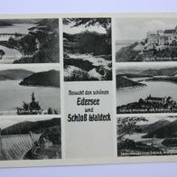 Ansichtskarte (s/ w) vom Edersee / Schloß Waldeck in sieben Ansichten (1953)