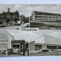 Ansichtskarte (s/ w) von Bischofsheim: Rathaus, Theodor-Heuss-Schule, Kulturhalle