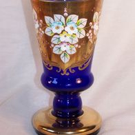 Bohemia Glas Fußvase mit Gold- und handaufgelegtem Blumendekor