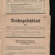 2 x Reichsgesetzblatt: Nr. 122 u. 153 (Juli u. August ´39)