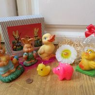 Konvolut bunte Oster dekoration Keramik/ Enten Hasen Schwein Ente Blume als Kerze
