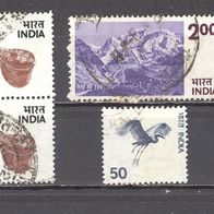 Indien, 1975, Mi. 635, 637, 638, 639, Berge, Tiger, Musik, 5 Briefm., echt gel