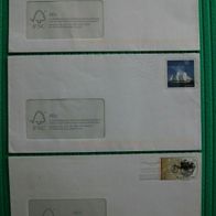 3 Plusbriefe der Deutschen Post (MiNr. 2536, 2686, 2867), gestempelt