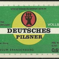 DDR Bieretikett "Deutsches Pilsner" VEB Getränkekombinat Berlin Konsum Brandenburg