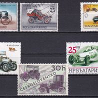 Historische Autos, 6 Briefm.: San Marino, Ungarn, Vietnam, Bulgarien, Tschechoslowake